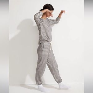 Madewell saunter striped lounge set, creme and green striped, Women's size small